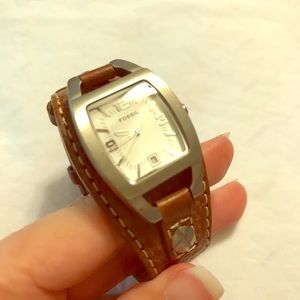 Authentic Fossil Watch With Brown Leather Band
